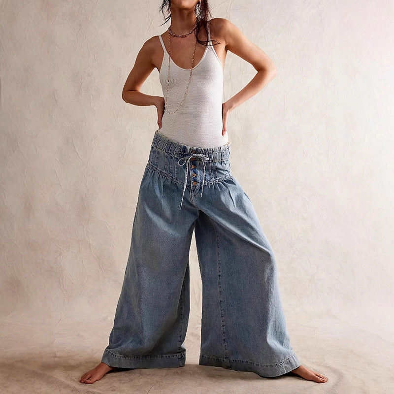 Adriana Cavalli Wide-Leg Chambray Jeans