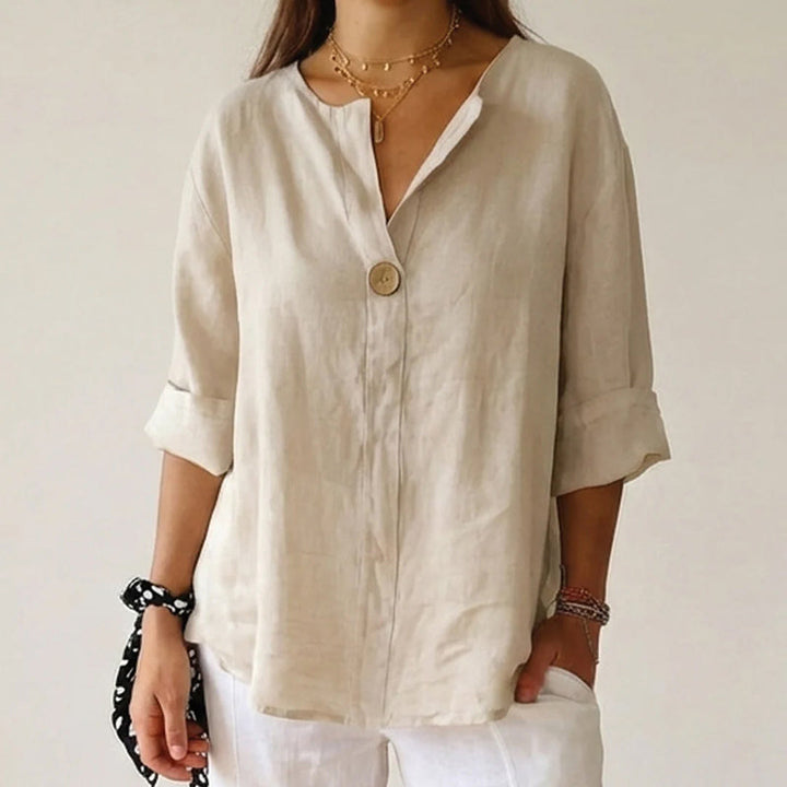 Alessia Romano Relaxed V-Neck Button Blouse