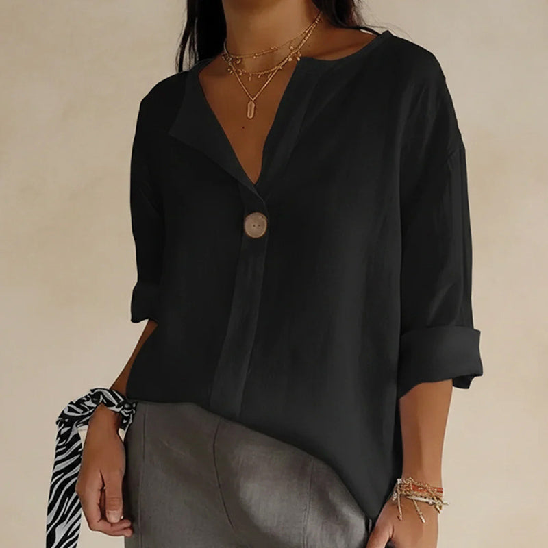 Alessia Romano Relaxed V-Neck Button Blouse