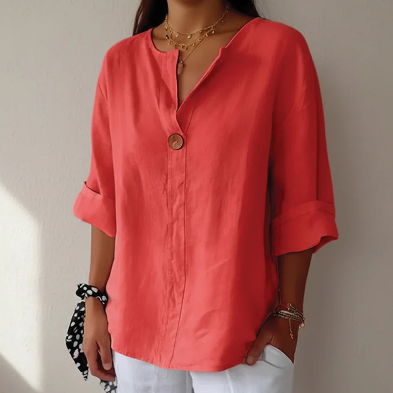 Alessia Romano Relaxed V-Neck Button Blouse