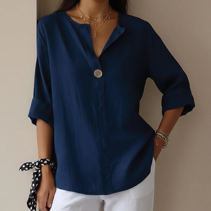 Alessia Romano Relaxed V-Neck Button Blouse