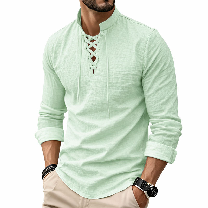Davide Costa Lace-Up Collar Long Sleeve Shirt