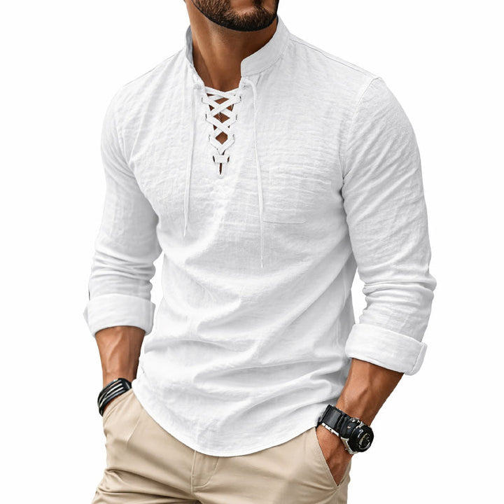 Davide Costa Lace-Up Collar Long Sleeve Shirt