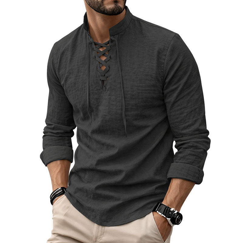 Davide Costa Lace-Up Collar Long Sleeve Shirt