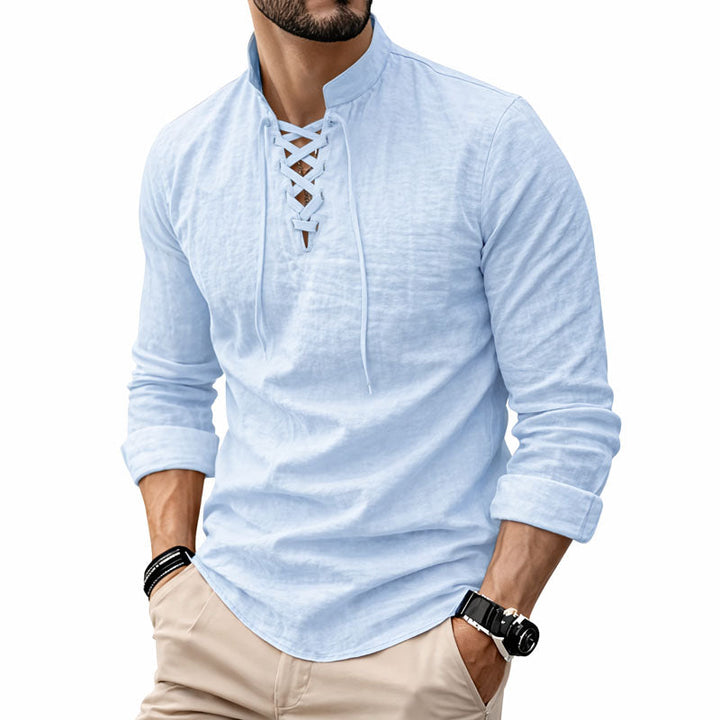 Davide Costa Lace-Up Collar Long Sleeve Shirt