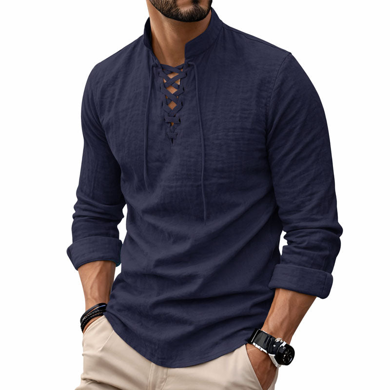 Davide Costa Lace-Up Collar Long Sleeve Shirt