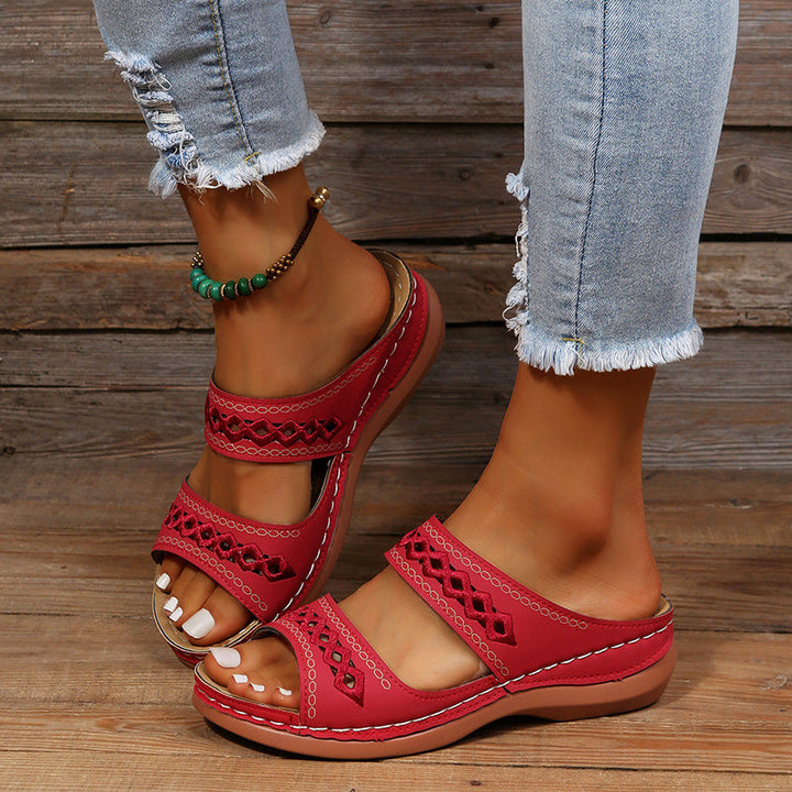 Giulia Bellini Double-Strap Cutout Slide Sandals