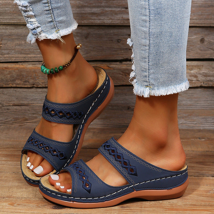 Giulia Bellini Double-Strap Cutout Slide Sandals