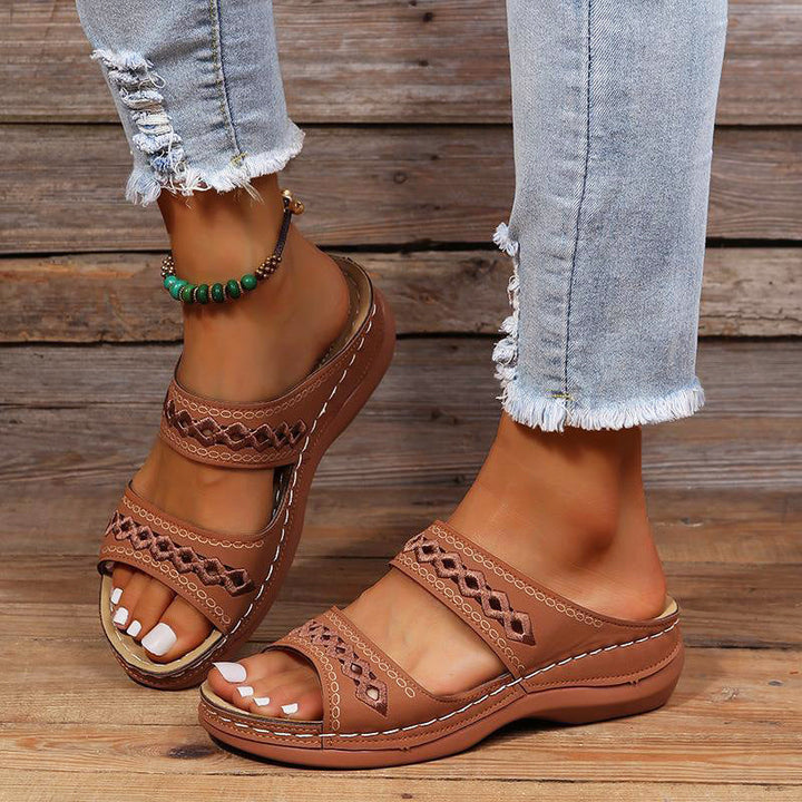 Giulia Bellini Double-Strap Cutout Slide Sandals