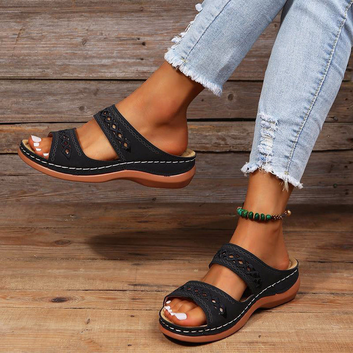 Giulia Bellini Double-Strap Cutout Slide Sandals