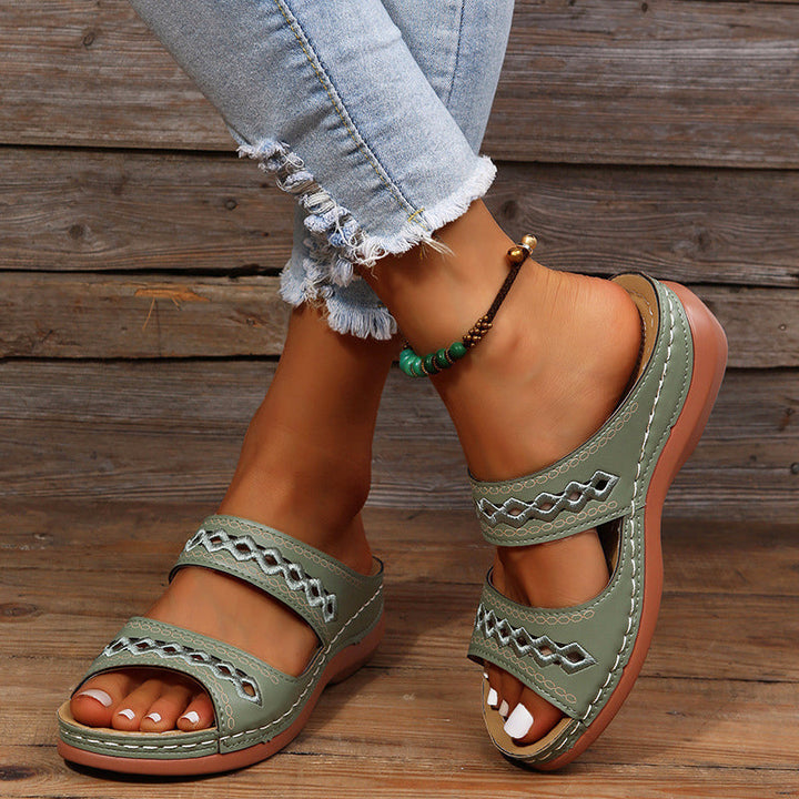 Giulia Bellini Double-Strap Cutout Slide Sandals