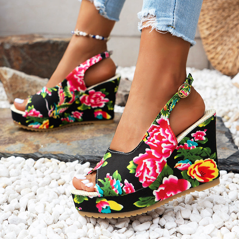 Giulia Bellini Floral Wedge Sandals