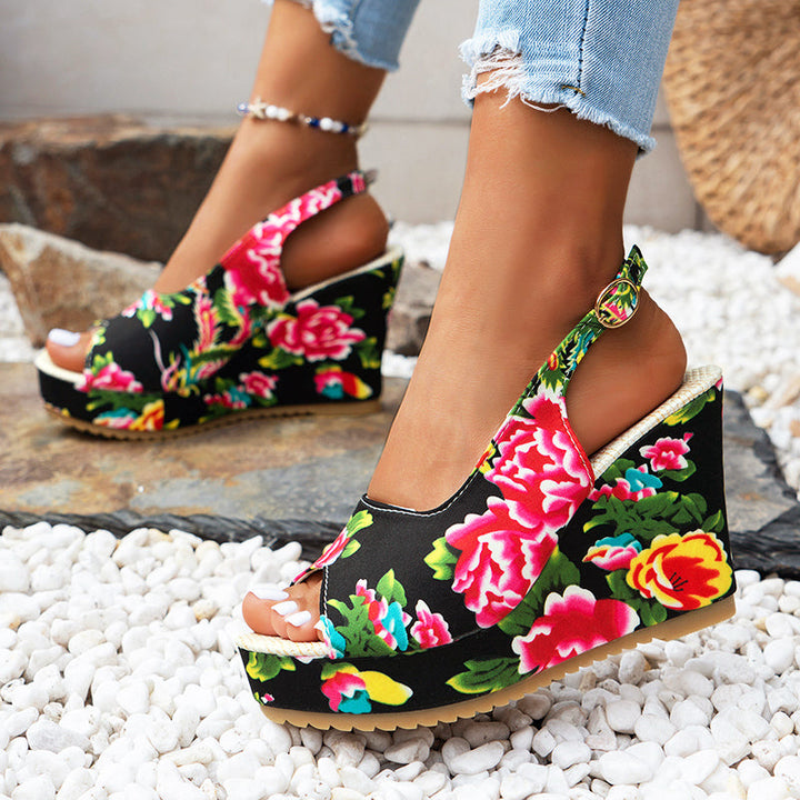 Giulia Bellini Floral Wedge Sandals