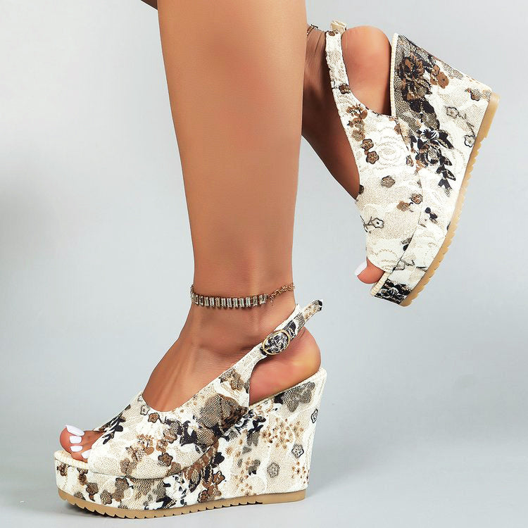 Giulia Bellini Floral Wedge Sandals