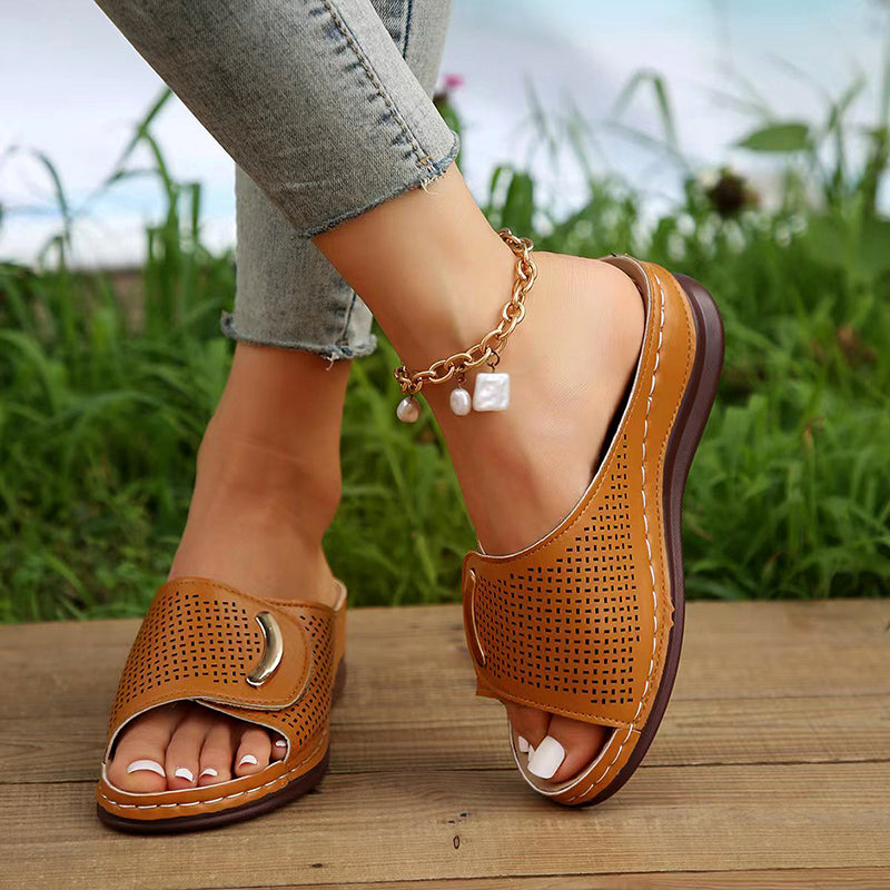 Giulia Bellini Perforated Wedge Sandals