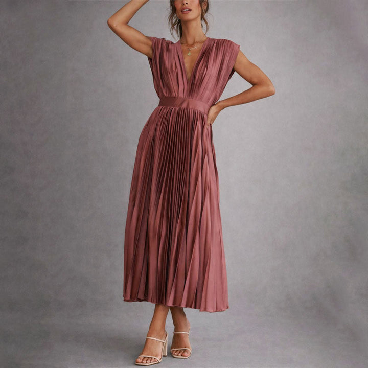 Giulia Bellini Pleated V-Neck Midi Dress