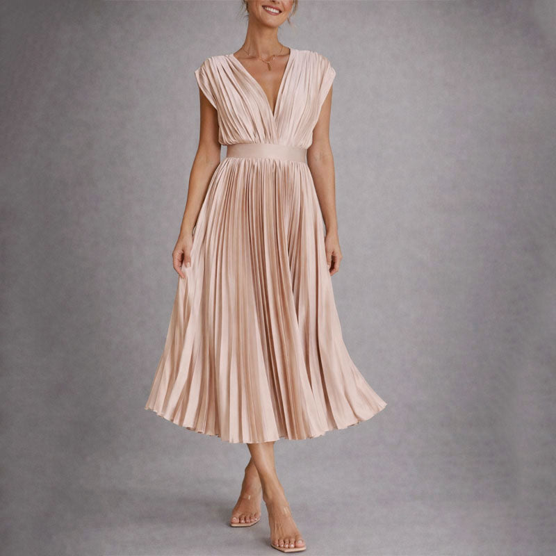 Giulia Bellini Pleated V-Neck Midi Dress