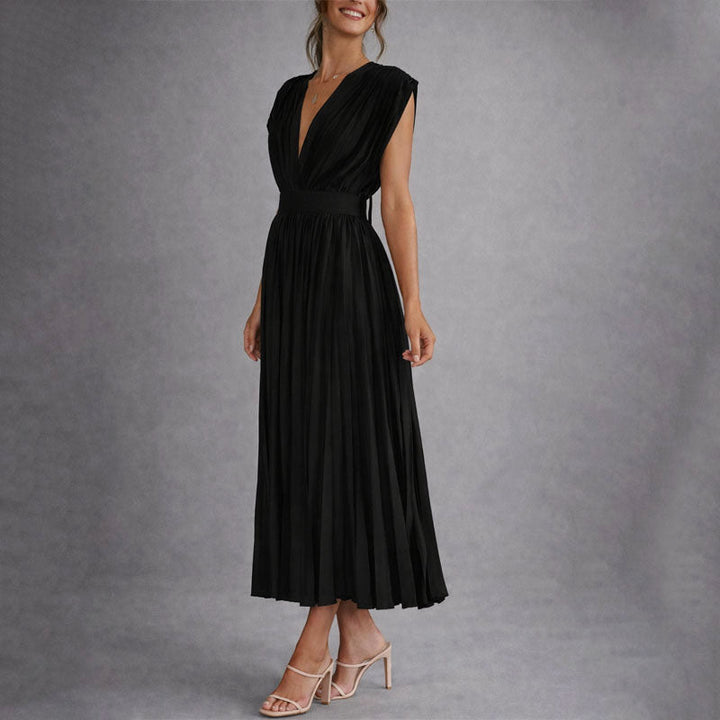 Giulia Bellini Pleated V-Neck Midi Dress