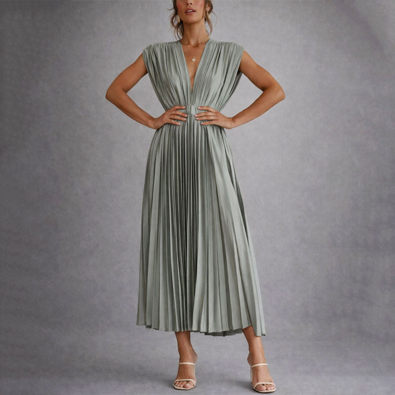 Giulia Bellini Pleated V-Neck Midi Dress
