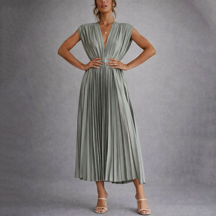 Giulia Bellini Pleated V-Neck Midi Dress