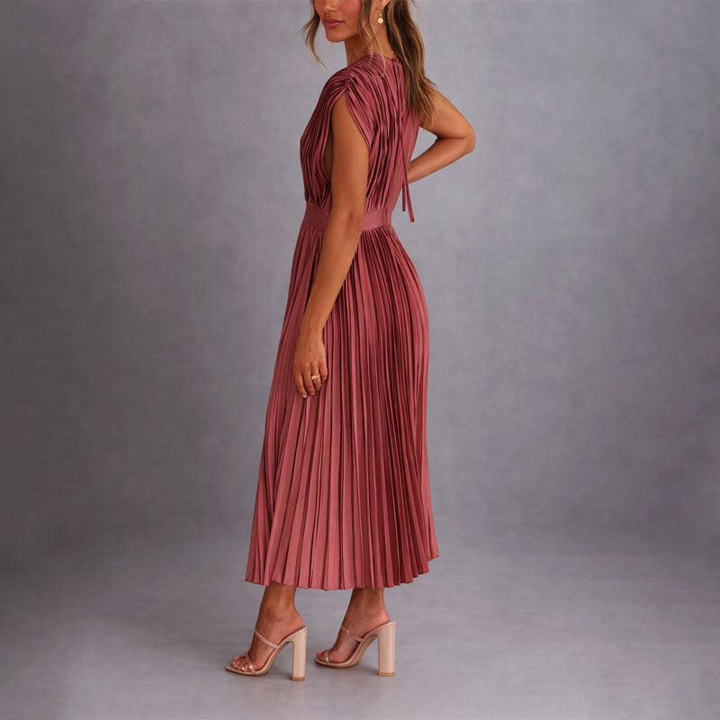 Giulia Bellini Pleated V-Neck Midi Dress