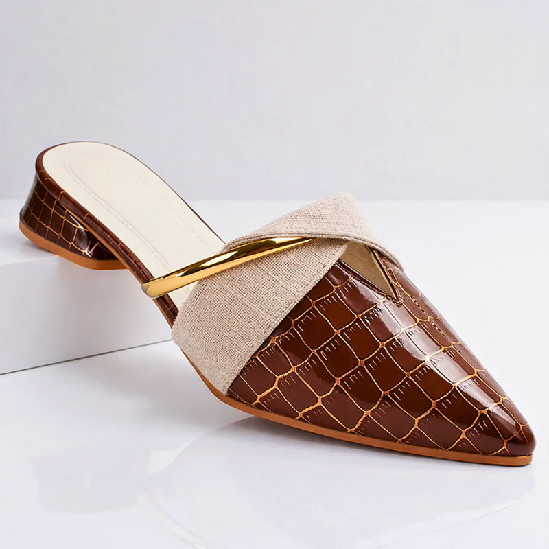 Giulia Bellini Pointed-Toe Mules with Gold Accent