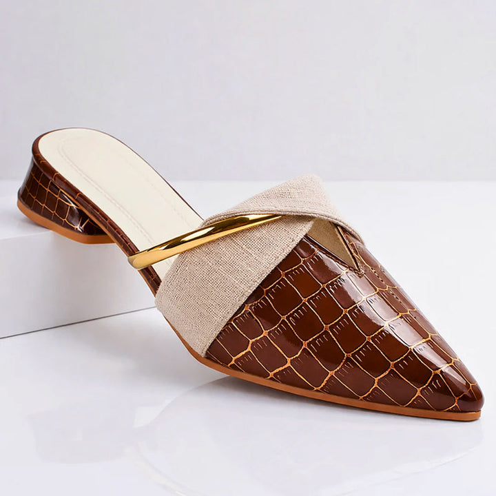 Giulia Bellini Pointed-Toe Mules with Gold Accent