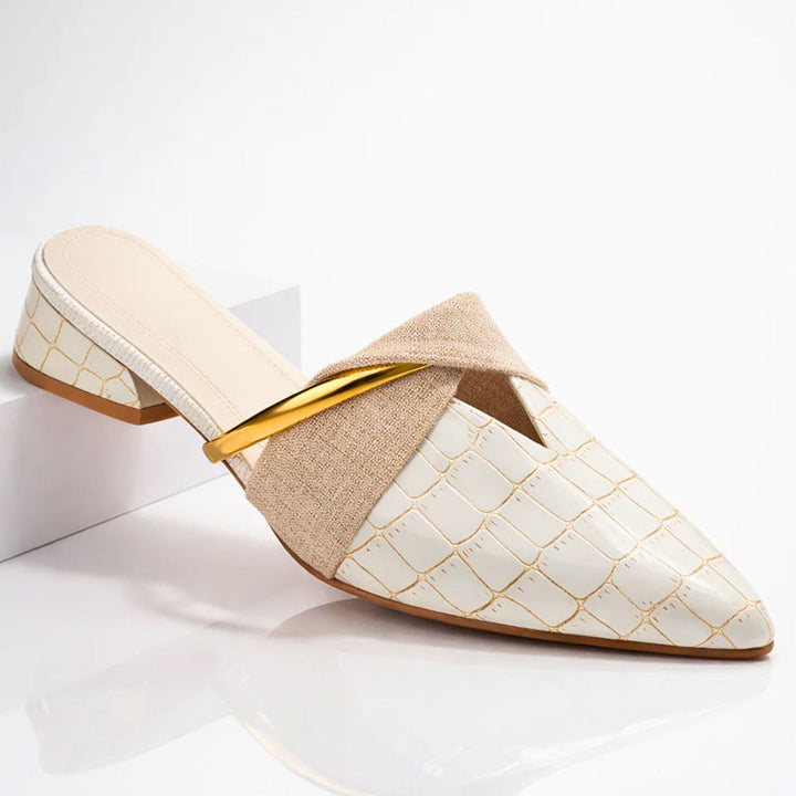 Giulia Bellini Pointed-Toe Mules with Gold Accent