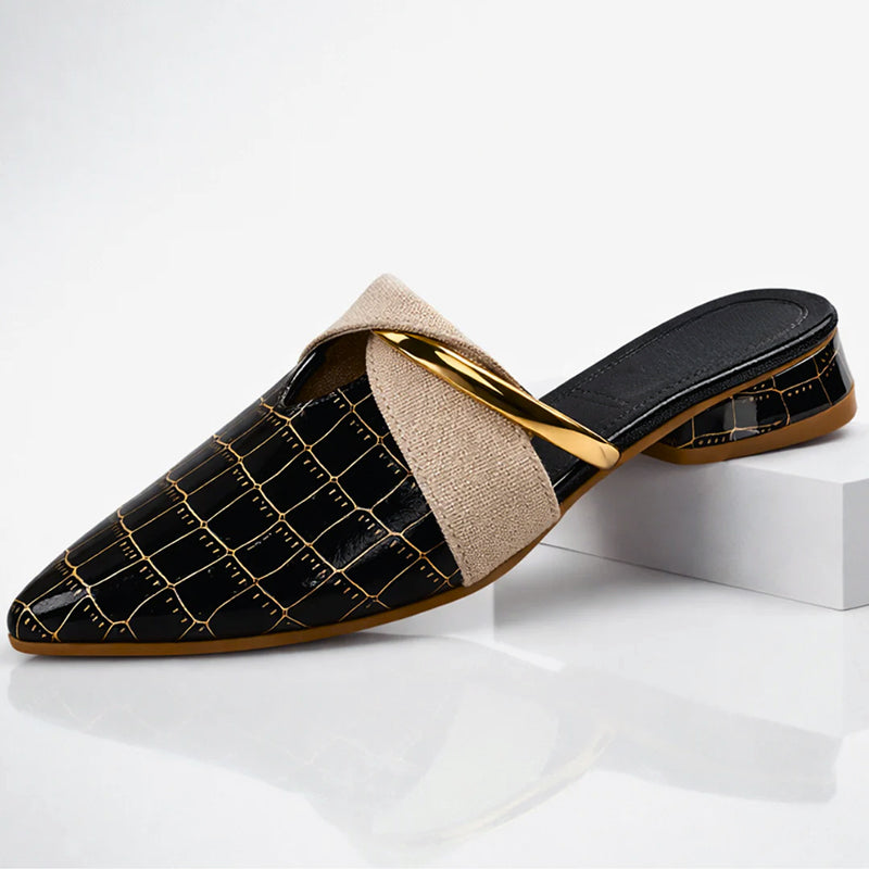 Giulia Bellini Pointed-Toe Mules with Gold Accent