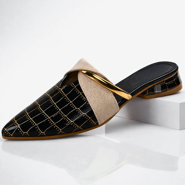 Giulia Bellini Pointed-Toe Mules with Gold Accent
