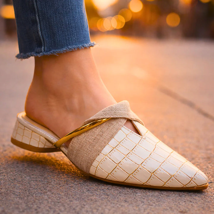 Giulia Bellini Pointed-Toe Mules with Gold Accent