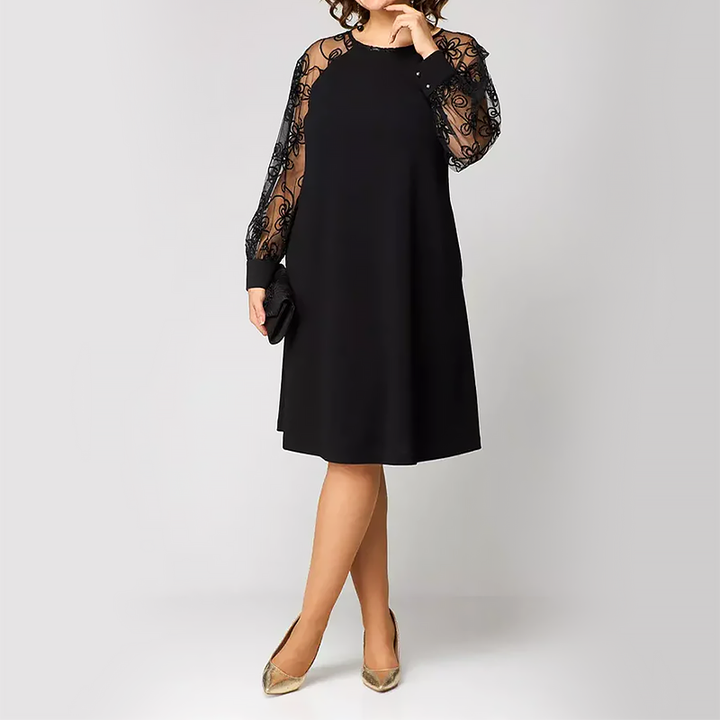 Giulia Bellini Sheer Sleeve Embroidered Midi Dress