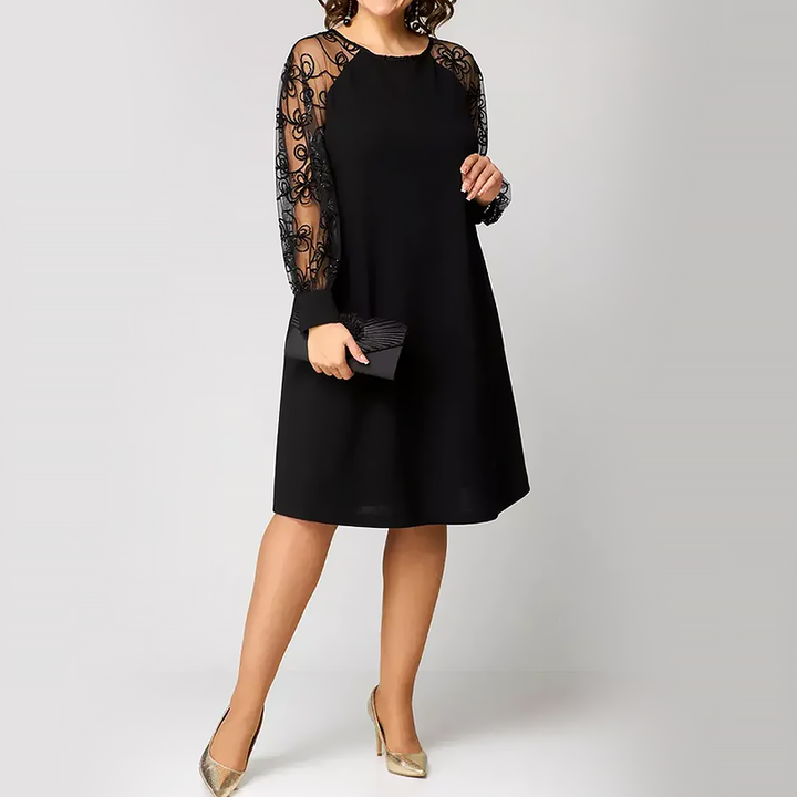 Giulia Bellini Sheer Sleeve Embroidered Midi Dress