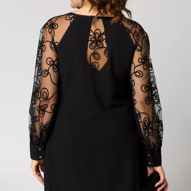 Giulia Bellini Sheer Sleeve Embroidered Midi Dress