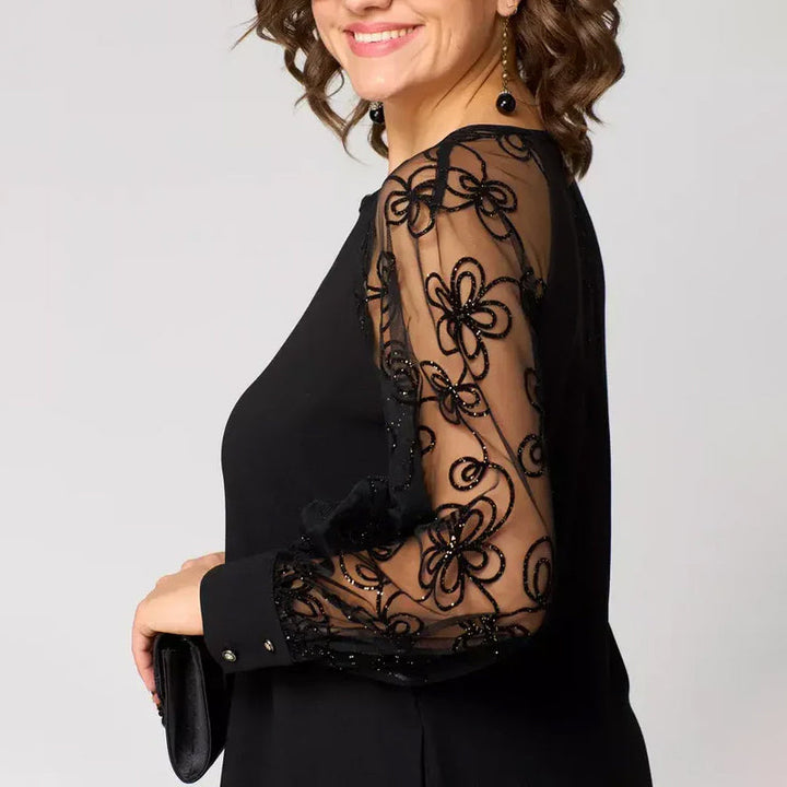 Giulia Bellini Sheer Sleeve Embroidered Midi Dress