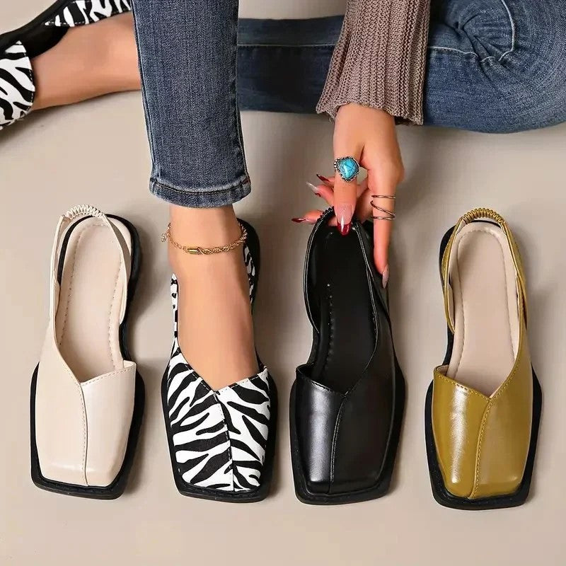 Giulia Bellini Square Toe Flats with Elastic Strap