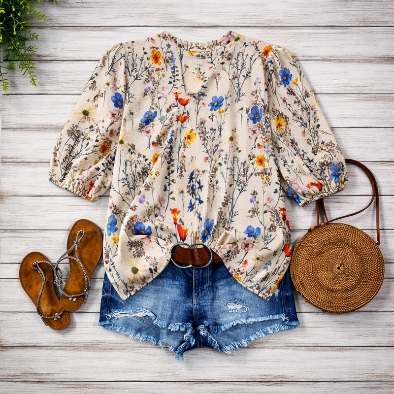 Giulia Bellini Floral Bubble Sleeve Blouse