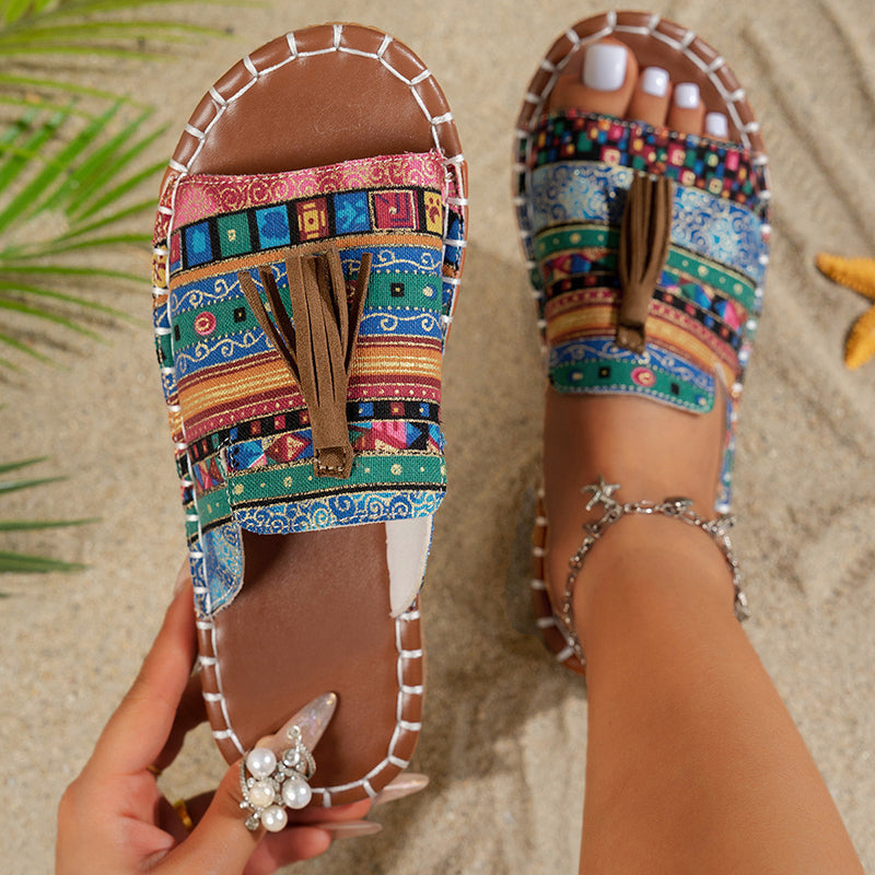 Isabella Conti Boho Slide Sandals with Tassels