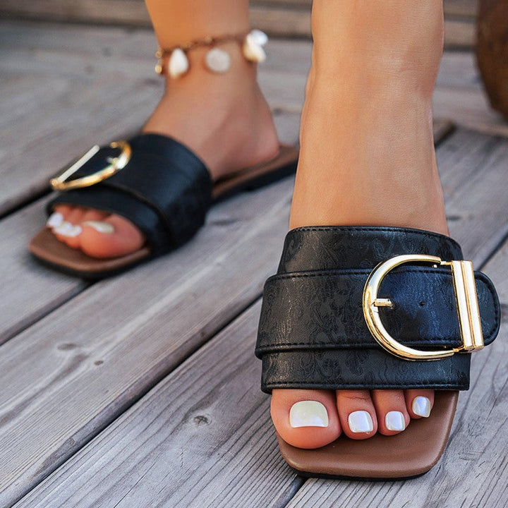 Isabella Conti Flat Slide Sandals with Buckle Strap