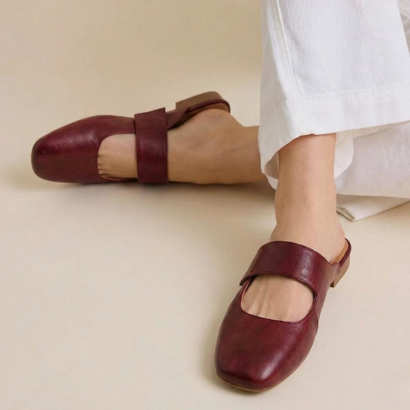 Isabella Conti Leather Mule Flats with Wide Strap