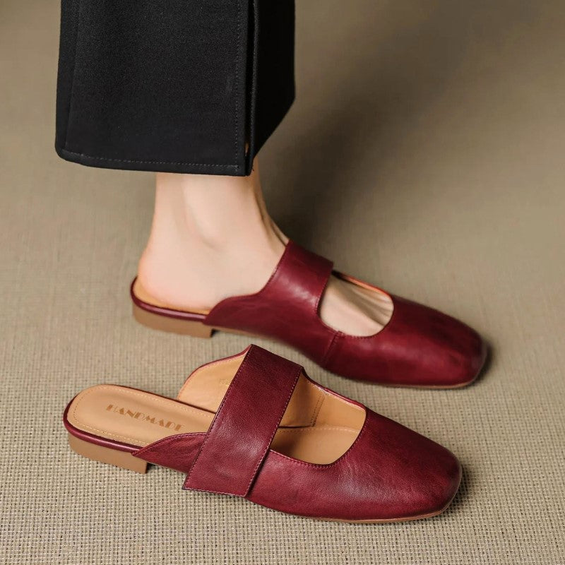 Isabella Conti Leather Mule Flats with Wide Strap