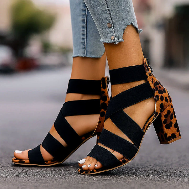 Isabella Conti Leopard Heel Strap Sandals