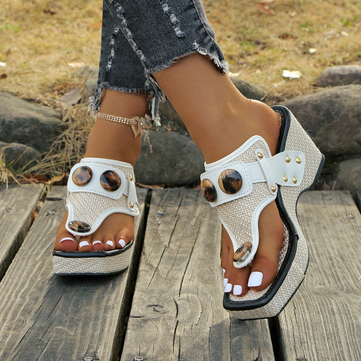Isabella Conti Platform Sandals with Decorative Buttons