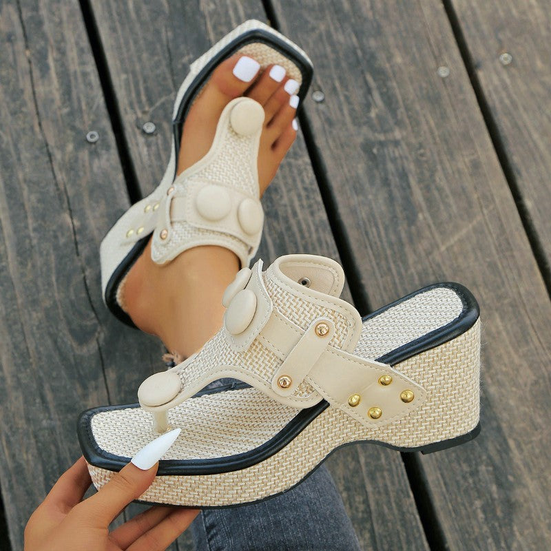 Isabella Conti Platform Sandals with Decorative Buttons
