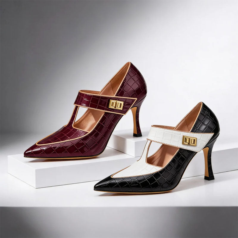 Isabella Conti Pointed Toe T-Strap Heels
