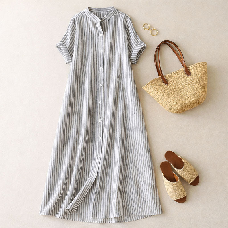 Isabella Conti Striped Button-Down Maxi Dress