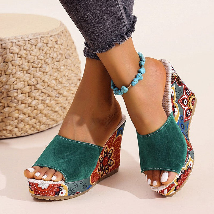 Isabella Conti Velvet Boho Wedge Sandals