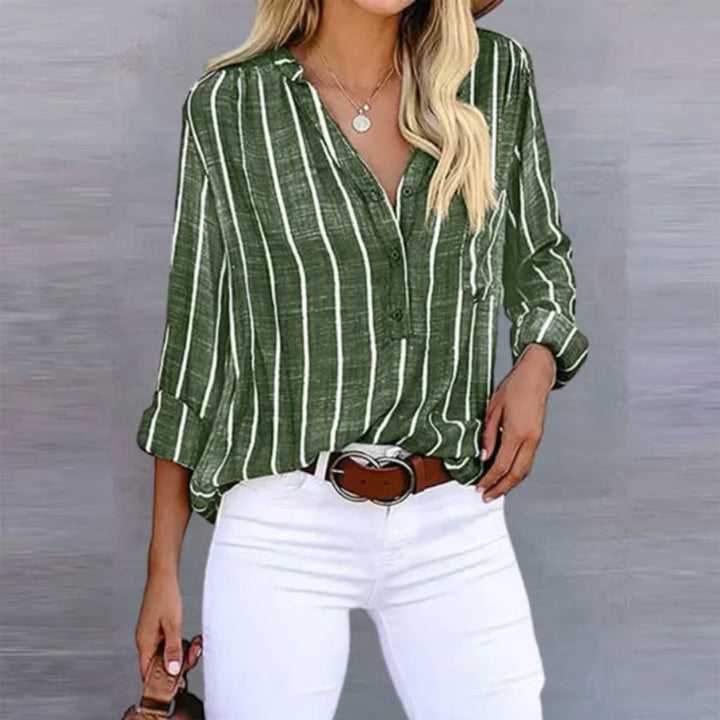 Isabella Conti Vertical Stripe V-Neck Blouse
