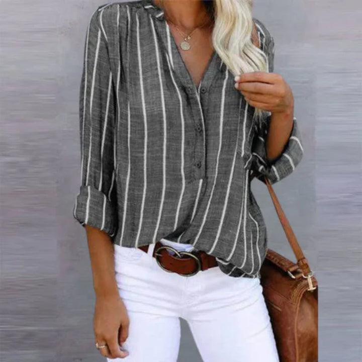 Isabella Conti Vertical Stripe V-Neck Blouse