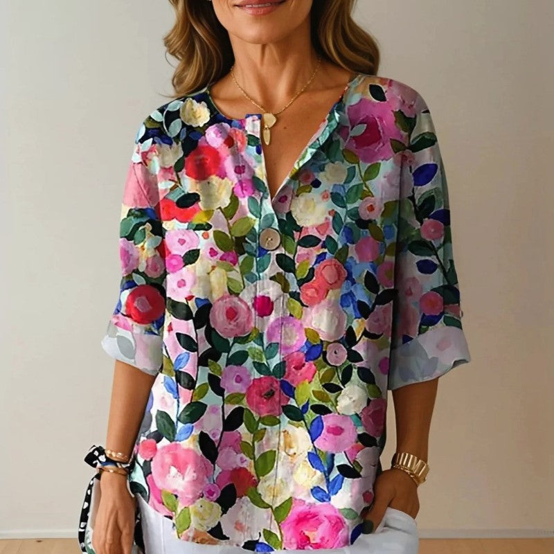 Isabella Conti Colorpop Floral Button Blouse